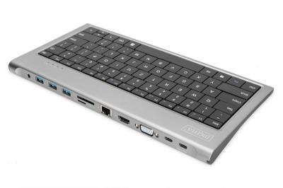 Digitus USB-C Docking Station 10-in-1 with Keyboard Silver ENG