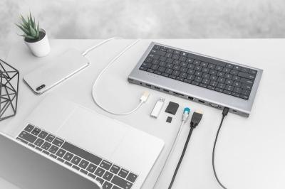 Digitus USB-C Docking Station 10-in-1 with Keyboard Silver ENG