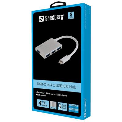 Sandberg USB-C to 4 xUSB 3.0 Pocket Hub Silver