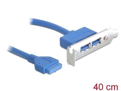 DeLock Slot bracket 1x19 pin USB 3.0 pin header female internal > 2x USB 3.0 Type-A female external Low Profile