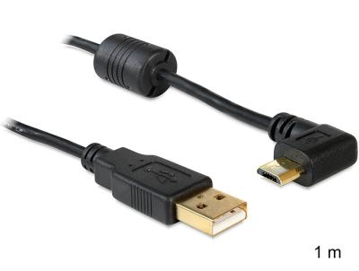 DeLock USB-A apa > USB micro-B apa kábel, 90°-ban forgatott bal/jobb 1m Black