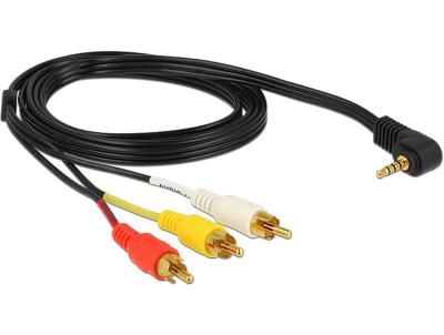 DeLock Cable Stereo jack 3.5mm 4 pin male angled > 3x RCA male 1,5m