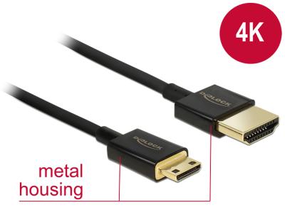 DeLock Cable High Speed HDMI with Ethernet - HDMI-A male > HDMI Mini-C male 3D 4K 2m Slim High Quality Black