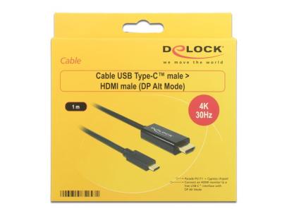 DeLock USB Type-C male > HDMI male (DP Alt Mode) 4K 30 Hz 1m Cable Black
