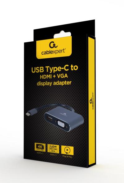 Gembird A-USB3C-HDMIVGA-01 USB Type-C to HDMI + VGA Display adapter Space Grey