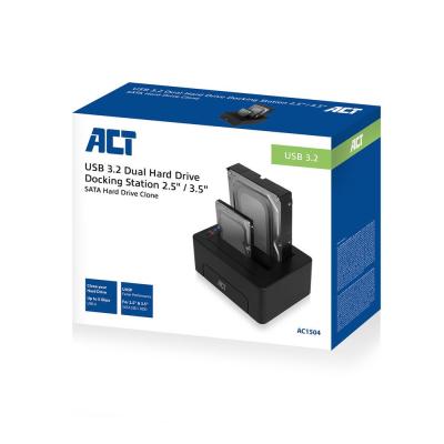 ACT AC1504 2,5" and 3,5" SATA dual hard drive docking station, USB 3.2 Gen1