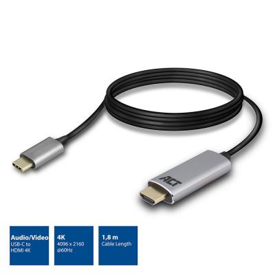 ACT AC7015 USB-C to HDMI 4K connection cable 1,8m Black