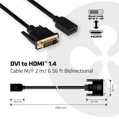 Club3D DVI-D (Dual Link) to HDMI 1.4 Cable M/F 2m Black