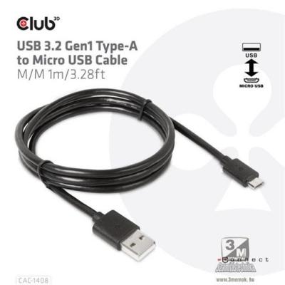 Club3D USB 3.2 Gen1 Type-A to Micro USB Cable M/M 1m Black