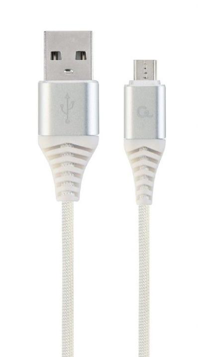 Gembird Premium Cotton Braided Micro-USB Cable 2m Silver/White
