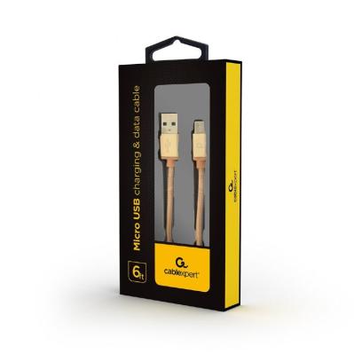Gembird Cotton braided Micro-USB cable with metal connectors 1,8m Gold