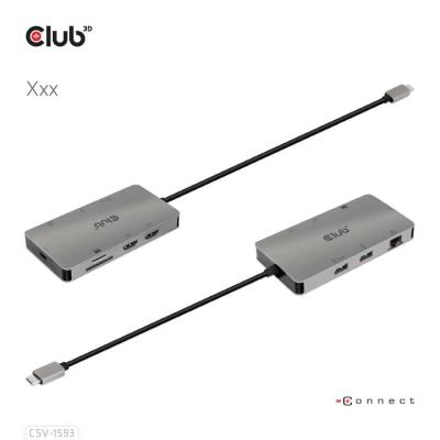 Club3D USB3.2 Gen1 Type-C 8-in-1 hub with 2xHDMI / 2xUSB-A / RJ45 / SD/Micro SD card slots and USB Type-C female port