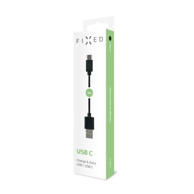 FIXED Data and charging cable with USB/USB-C connectors, USB 2.0, 1 meter, 20W Fekete