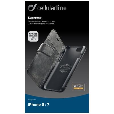 Cellularline Premium Supreme Premium Leather Case for Apple iPhone 7/8/SE (2020), Black