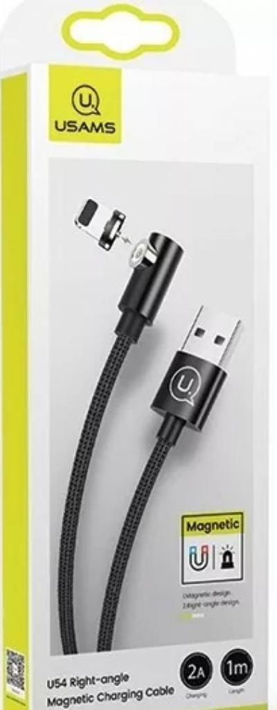 Usams U54 Right-angle Aluminum Alloy Magnetic Charging Cable Lightning 1m Black