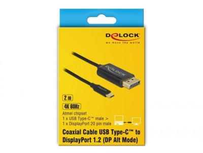 DeLock USB cable Type-C to DisplayPort (DP Alt Mode) 4K 60 Hz 2m coaxial