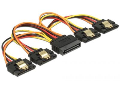 DeLock SATA 15 pin power plug with latching function > SATA 15 pin power receptacle 4x straight 15cm cable