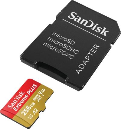 Sandisk 256GB microSDXC Extreme Plus Class 10 U3 A2 C10 V30 + adapterrel