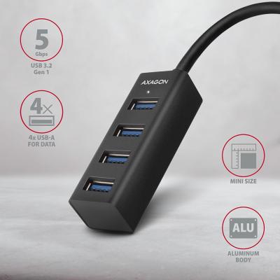 AXAGON HUE-M1AL SuperSpeed USB-A Mini Hub 4-Portos USB3.2 HUB Metal black