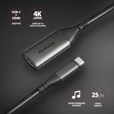 AXAGON RVC-HI2M USB-C -> HDMI 2.0 adapter 4K/60Hz Aluminum 0,25m cable Black