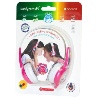 BuddyPhones Discover Headphones for Kids Pink/White