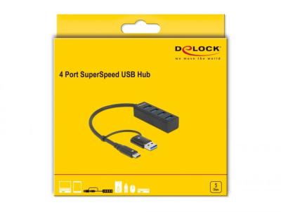 DeLock 4 Port USB 3.2 Gen 1 Hub with USB Type-C or USB Type-A connector