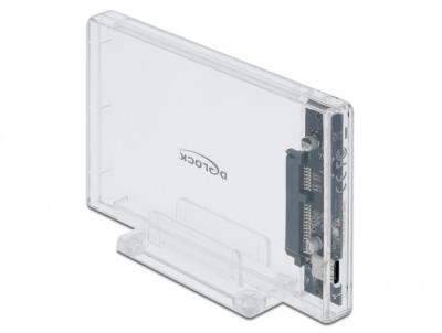 DeLock External Enclosure for 2,5″ SATA HDD / SSD with USB Type-C female transparent tool free
