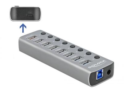 DeLock USB 3.2 Gen 1 Hub with 7 Ports + 1 Fast Charging Port + 1 USB-C PD 3.0 Port with Switch and Illumination