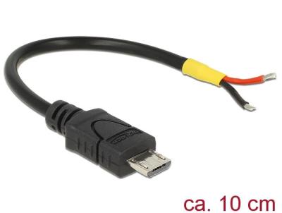 DeLock USB 2.0 Micro-B male > 2x open wires power 10 cm Raspberry Pi cable
