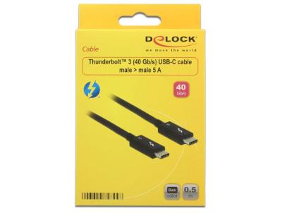 DeLock Thunderbolt 3 (40 Gb/s) USB-C cable male > male passive 0,5 m 5A Black