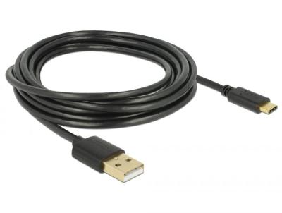 DeLock USB 2.0 Type-A to Type-C 3m cable Black