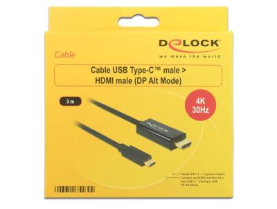 DeLock USB Type-C male > HDMI male (DP Alt Mode) 4K 30 Hz 3m cable Black