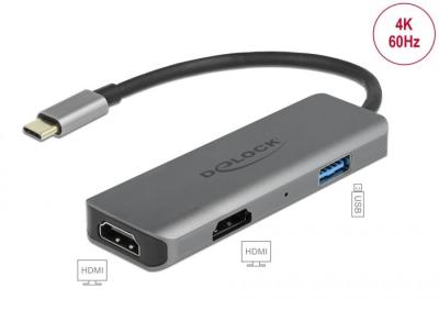 DeLock USB Type-C Dual HDMI Adapter with 4K 60Hz and USB Port