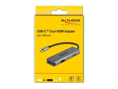 DeLock USB Type-C Dual HDMI Adapter with 4K 60Hz and USB Port