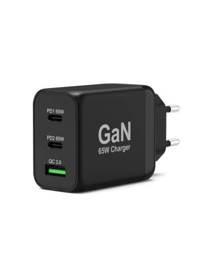 Port Designs 65W GaN Charger USB-C & USB-A Power Delivery Quick Charger Black