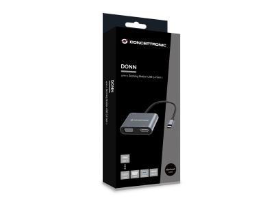 Conceptronic  DONN16G 4in1 USB3.2 Gen 1 Docking Station Grey