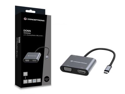 Conceptronic  DONN16G 4in1 USB3.2 Gen 1 Docking Station Grey