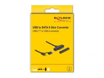 DeLock USB to SATA 6 Gb/s Converter with USB Type-C or USB Type-A connector Black