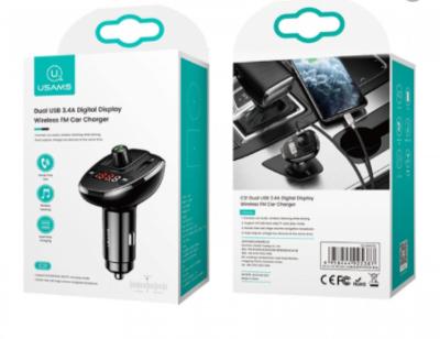 Usams C21 Dual USB 3.4A Digital Display Wireless FM Car Charger Black