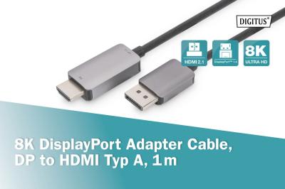 Digitus DB-340305-010-S 8K DisplayPort Adapter Cable, DP to HDMI Type A