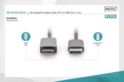 Digitus DB-340305-018-S 8K DisplayPort Adapter Cable DP to HDMI Type A 1,8m Black