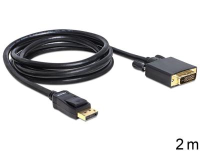 DeLock Displayport 1.2 male > DVI-I (24+1 Dual Link) male passive cable 2m Black