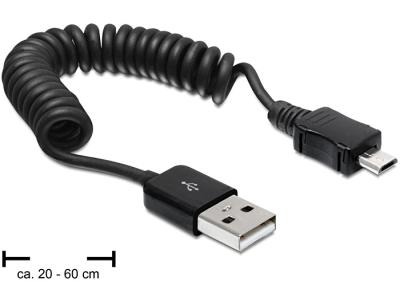 DeLock Cable USB 2.0-A male > USB micro-B male coiled cable 0,6m Black