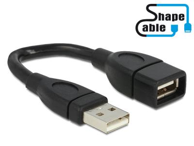 DeLock Cable USB 2.0 Type-A male > USB 2.0 Type-A female ShapeCable 0,15m Black