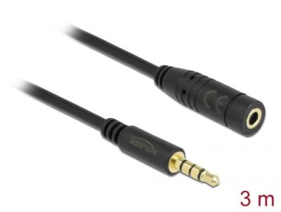 DeLock Stereo Jack Extension Cable 3.5mm 4 pin male to female 3m Black