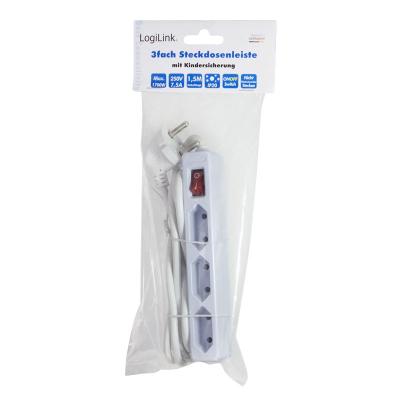 Logilink Socket outlet 3-way with switch slim 1,5m White
