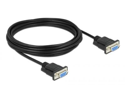 DeLock Serial Cable RS-232 D-Sub 9 female to female null modem with narrow plug housing CTS / RTS auto control 5m Black