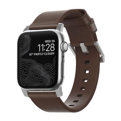 Nomad Leather Strap Brown, silver - Apple Watch Ultra (49mm) 8/7 (45mm)/6/SE/5/4 (44mm)/3/2/1 (42mm)