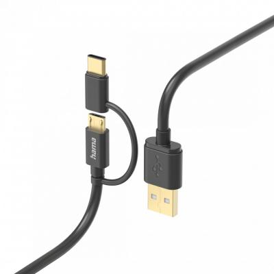 Hama FIC E3 USB/USB Type-C 2in1 adatkábel, 1m Black