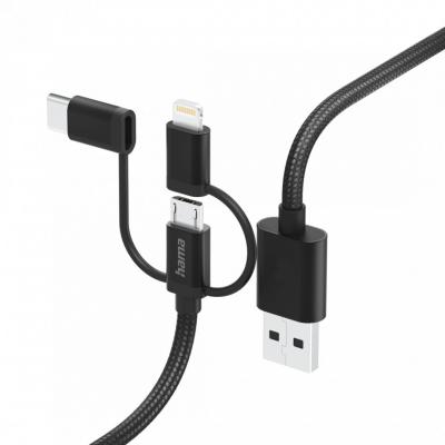 Hama FIC E3 3in1 Micro USB/Type-C/Lightning 1,5m Black